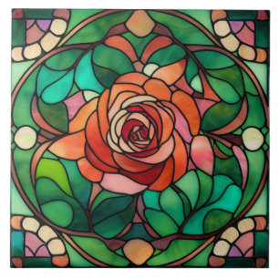 Reizvoller Glasmalerei-Stil Florale Rose Fliese