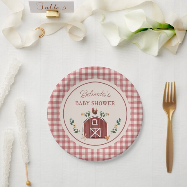 Reizvoller Hühnerstall auf dem Bauernhof mit Gingh Pappteller (Hochzeit)