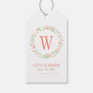 Reizvoller korallenroter Blumenkranz-Monogramm-Gas Geschenkanhänger