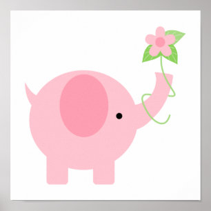 Reizvoller rosa Elefant mit Blumen Poster