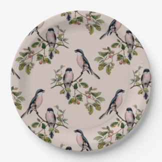 Reizvoller Vintage-Vögel-Druck Pappteller