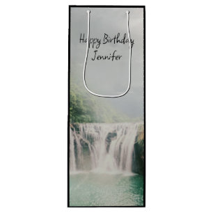 Reizvoller Wasserfall im Gebirgswald Geburtstag Geschenktüte Für Weinflaschen