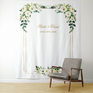 Reizvoller Weißer Floraler Goldrahmen Fotoautomate Wandteppich