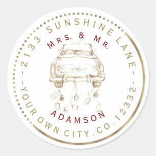 Reizvolles Gold Auto - Gerade verheiratet - Runde  Runder Aufkleber