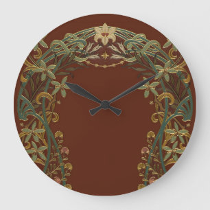 Reizvolles Nouveau-Blumenmuster mit Lilie Große Wanduhr