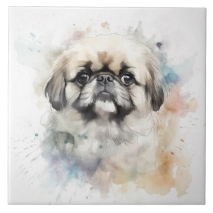 Reizvolles Pekingese-Wasserfarben-Hundeporträt Fliese