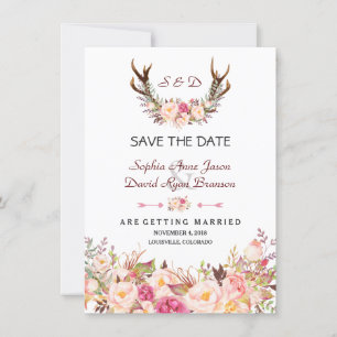 Reizvolles Rosa Errötendes Florales Geweih Hochzei Save The Date