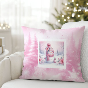 Reizvolles Rosa Schneemann-Weihnachtsszene-Kinderk Kissen