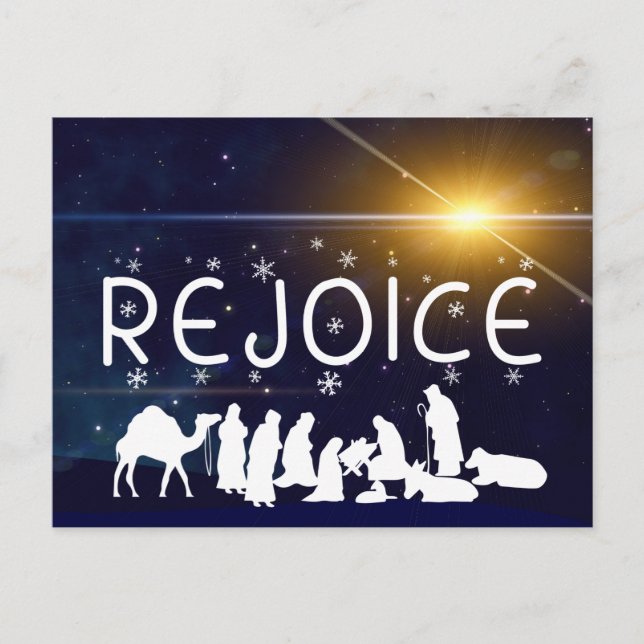 REJOICE Christmas Nativity Postkarte (Vorderseite)