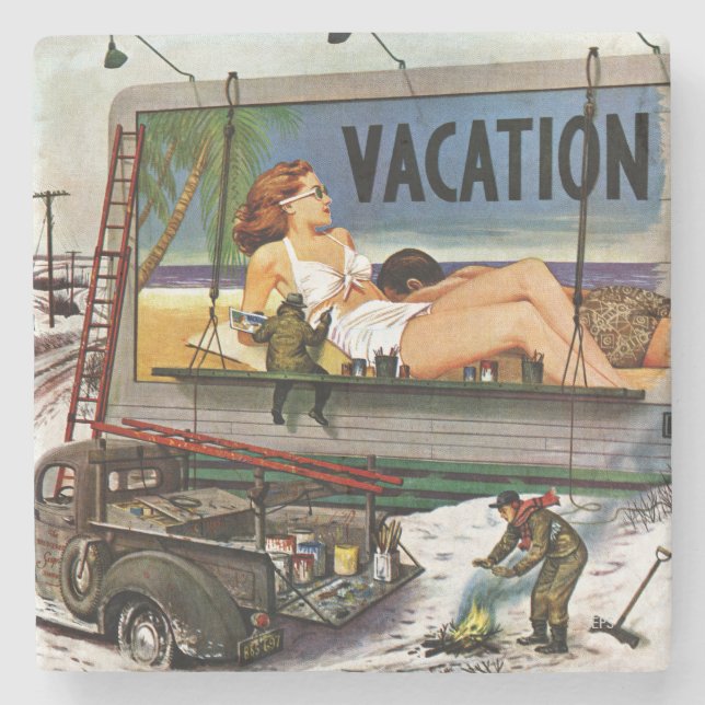 Reklametafeln im Winter von Stevan Dohanos Steinuntersetzer (Vorderseite)