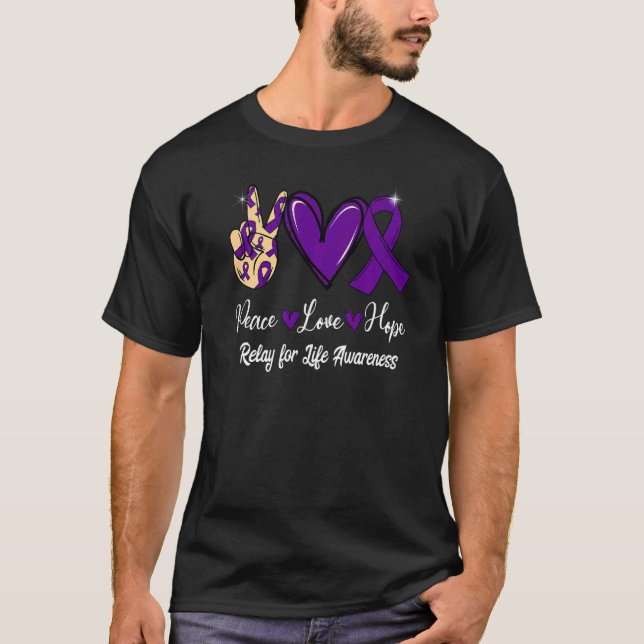 Relais for Life Awareness Peace Liebe Hope Lila Ri T-Shirt (Vorderseite)