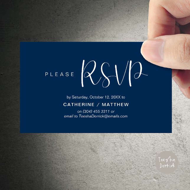 Relance de réponse aux invitations de mariage, Mod (Wedding Invites RSVP Reminder enclosed card, Modern Minimal Navy Blue)