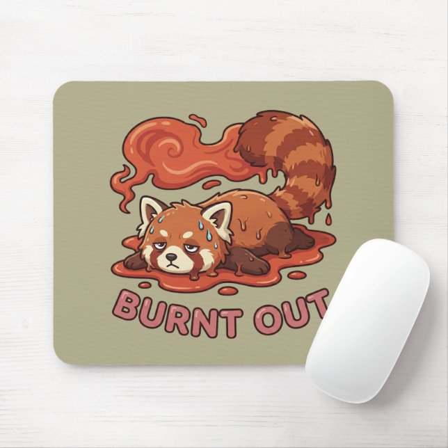 Relatable "Burnt Out" Red Panda – Cute Melted Aest Mousepad (Mit Mouse)