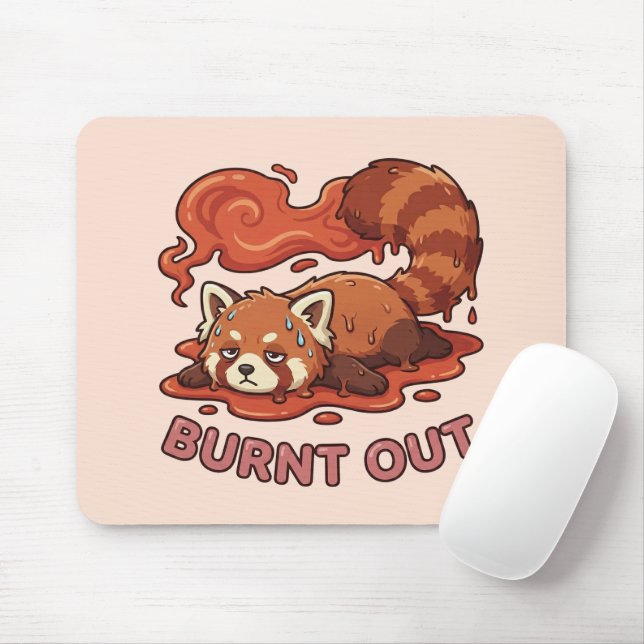 Relatable "Burnt Out" Red Panda – Cute Melted Aest Mousepad (Mit Mouse)
