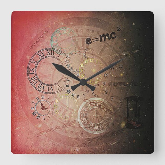 Relativität der Zeitkunst Quadratische Wanduhr (Vorderseite)