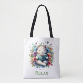 “Relax” cat reading tote bag Tasche