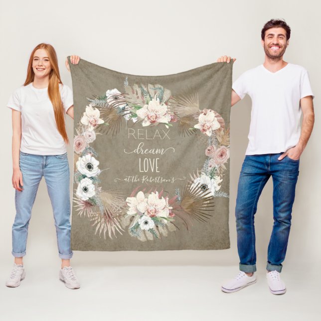 Relax Dream Liebe Erde Tropisches Tan Weiße Flora Fleecedecke (Beispiel)