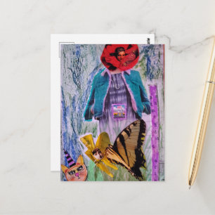 Relax Floral Frau Schmetterling Mixed Media Collag Postkarte