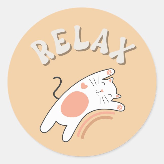 RELAX FUNNY CAT Classic Round Sticker (Vorderseite)