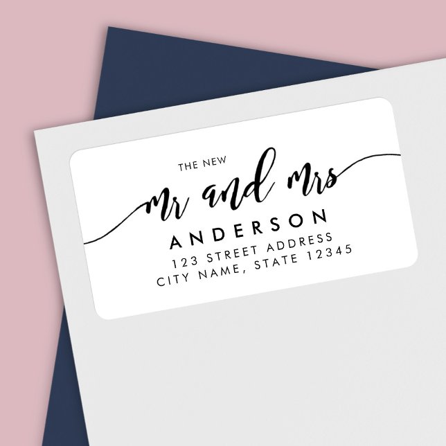 Relax Script The New Mr. and Mrs Address Adressaufkleber (Von Creator hochgeladen)