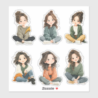 Relaxed Chibi Girl Stickers  Aufkleber