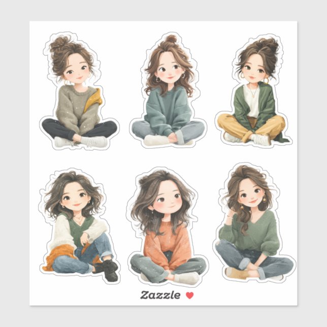 Relaxed Chibi Girl Stickers  Aufkleber (Blatt)