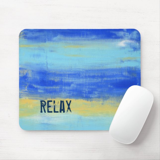 Relaxing Beach Blue Yellow Abstract Art Mousepad (Mit Mouse)
