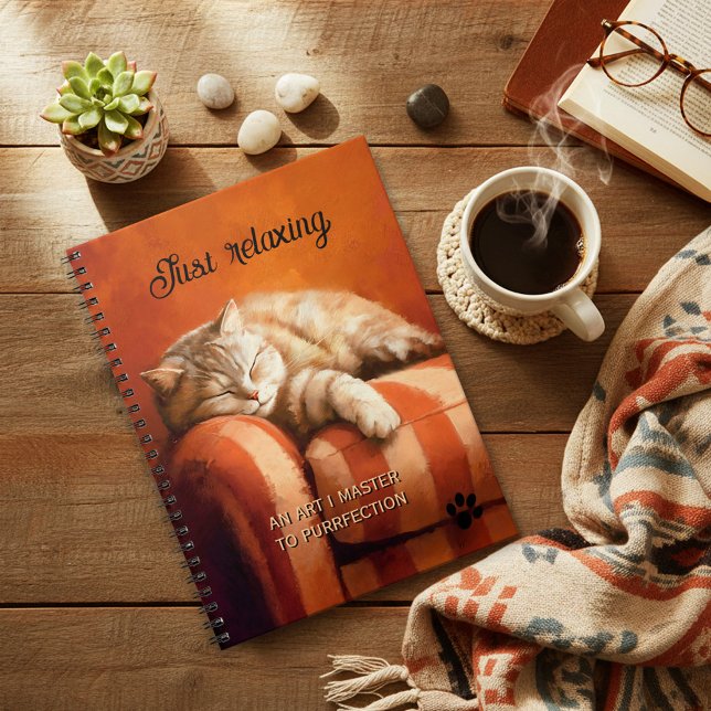 Relaxing Ginger Cat Notebook Notizblock (Colorful notebook featuring a loosely painted ginger cat snoozing on a couch)