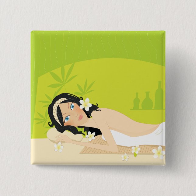 Relaxing Zen Spa Woman Tropical Wellness Button (Vorderseite)