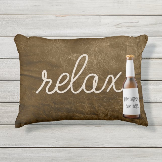 Relaxseil auf Ledertextur mit Bier Kissen Für Draußen (Vorderseite)