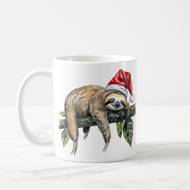Relaxter Faultier mit einem Weihnachtshut 1 Kaffeetasse (Links)