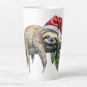Relaxter Faultier mit einem Weihnachtshut 1 Milchtasse