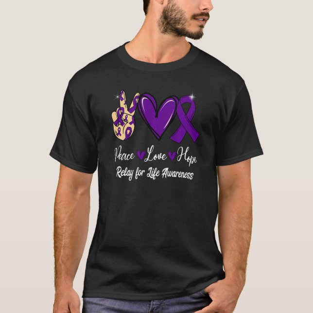 Relay for Life Awareness Peace Love Hope Purple Ri T-Shirt (Vorderseite)