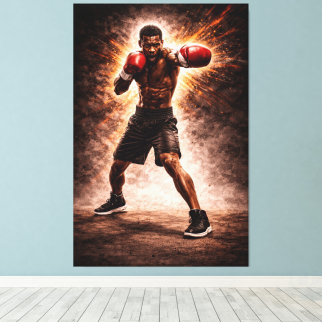 Relentless Force – Boxing Power Canvas Print Leinwanddruck (Insitu (Holzboden))