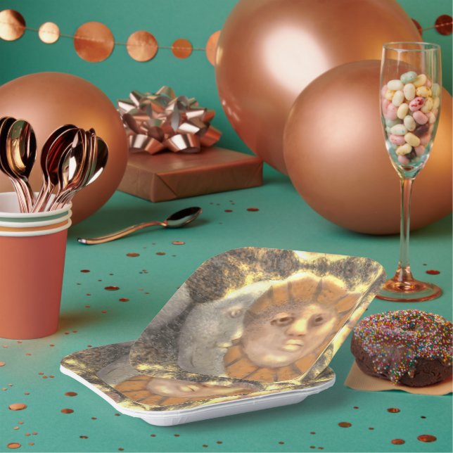 Reliefs-Artwork-Design von Sonne und Mond Pappteller (Multi)