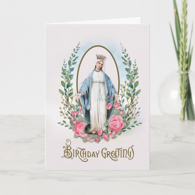 Religieuse Vierge Marie Rose Carte d'anniversaire  (Devant)