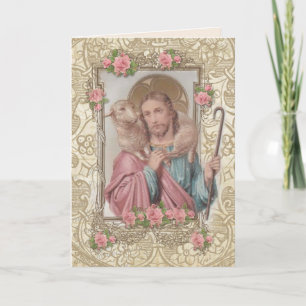 Religieux Jésus Bon Pasteur Bible Carte Vintage