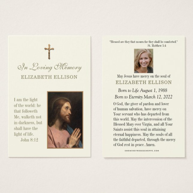 Religieux Jésus Écriture Funéraire Carte de prière (Devant & derrière)