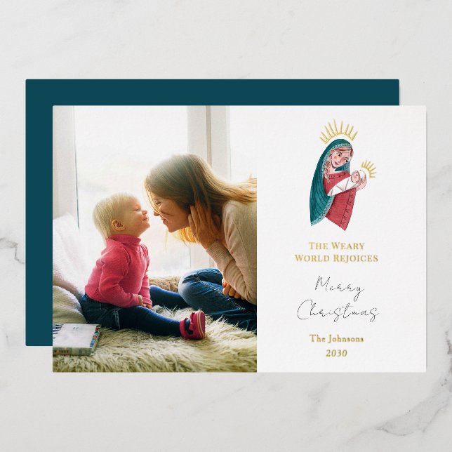 Religieux Maria & bébé Jésus Noël Foil Vacances (Recto/Verso)
