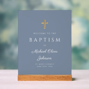 Religieux moderne Dusty Blue Boy Baptême Bienvenue
