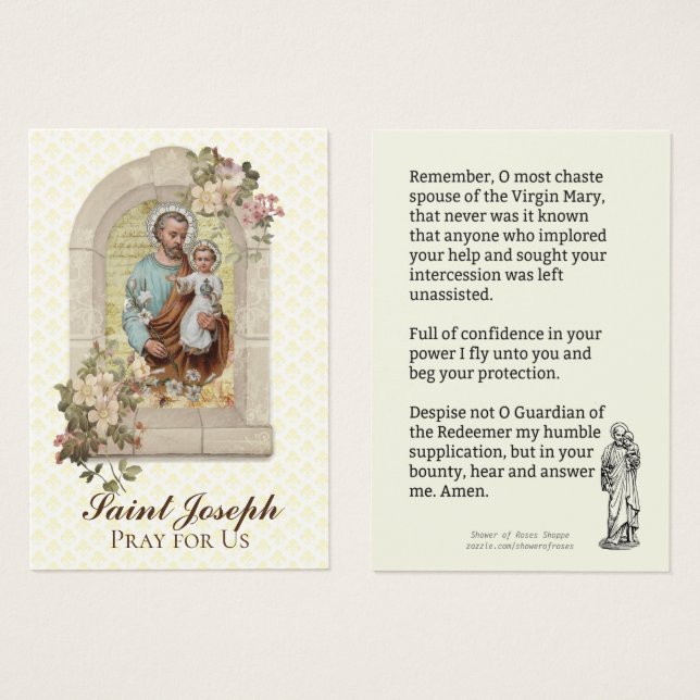 Religieux Saint Joseph Mémorare Prière Carte Saint (Devant & derrière)