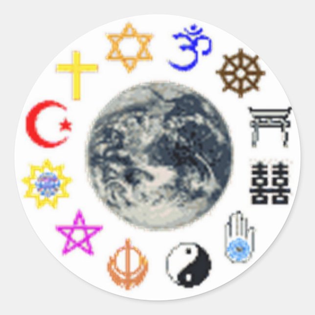 RELIGIONEN DER WELT RUNDER AUFKLEBER (Vorderseite)