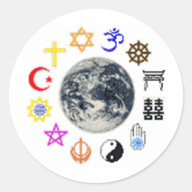 RELIGIONEN DER WELT RUNDER AUFKLEBER (Vorderseite)