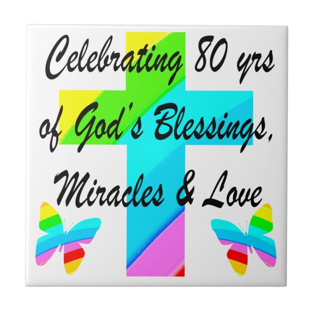 RELIGIÖS PERSONALISIERTE 80. GEBURTSTAG-DESIGN FLIESE (Vorderseite)