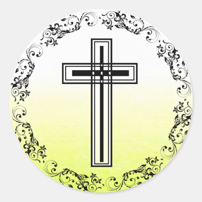 Religiöse Aufkleber Gelb und Schwarzes Kreuz (Vorderseite)
