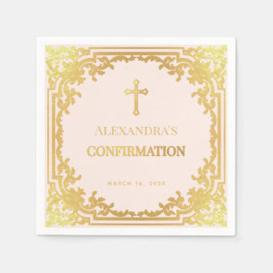Religiöse Bestätigung Girl Pink Imitate Gold Cross Serviette