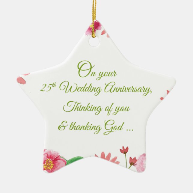 Religiöse Blume zum 25. Hochzeitstag Keramik Ornament (Vorne)