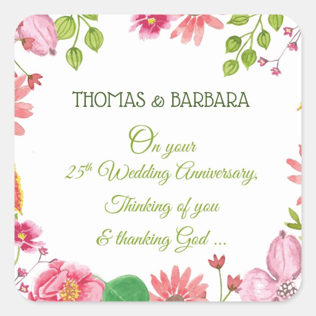 Religiöse Blume zum 25. Hochzeitstag Quadratischer Aufkleber (Vorderseite)