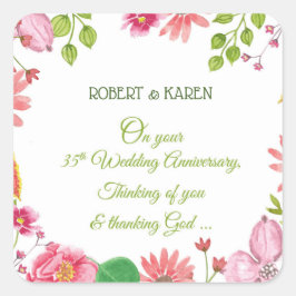 Religiöse Blume zum 35. Hochzeitstag Quadratischer Aufkleber