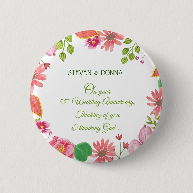 Religiöse Blume zum 55. Hochzeitstag Button (Vorderseite)